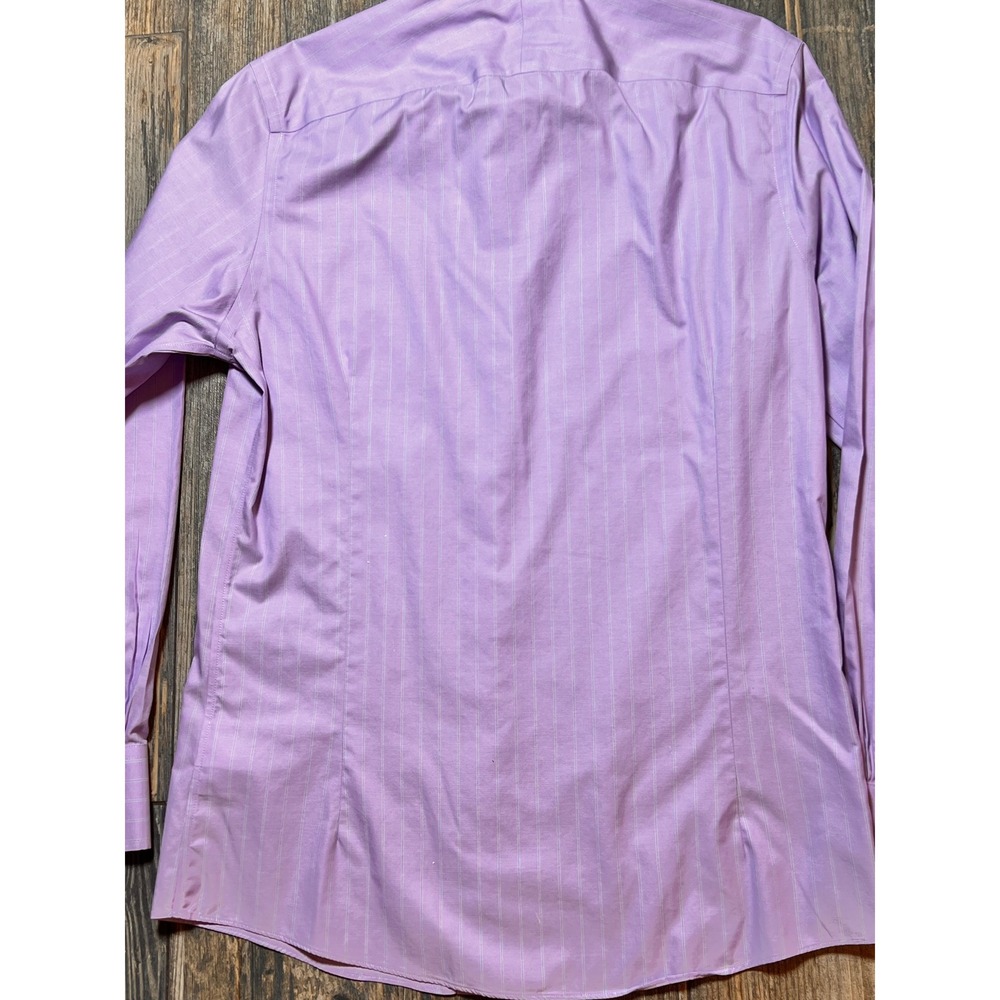 Brooks Brothers Mens Milano Luxury Shirt Purple Stripe Supima Cotton 140s 15/33 - Picture 9 of 10